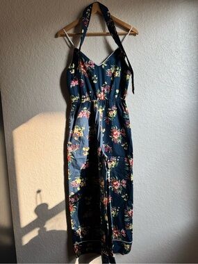 Navy Floral V neck Jumpsuit
